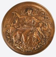 cca 1910 Szecessziós francia bronz falitál, d: 30 cm