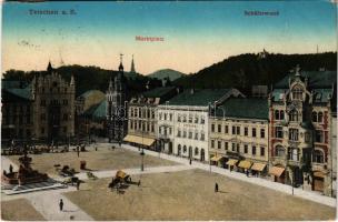 Decín, Tetschen; Marktplatz, Apotheke, Schäferwand / market square, pharmacy (wet damage)