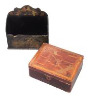 Japán lakkozott levéltartó és doboz, cca 1900, sérüléssel, 19x15 cm, 20x20 cm