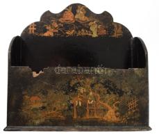 Japán lakkozott levéltartó és doboz, cca 1900, sérüléssel, 19x15 cm, 20x20 cm