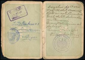 1923-1924 A Magyar Királyság által kiállított fényképes útlevél tanuló részére, benne olasz, spanyol...