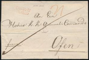 1833 Félportós levél piros "CASCHAU FRANCO" (Müller 60 pont) - Ofen