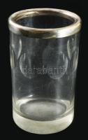 Antik csiszolt pohár ezüst (Ag) peremezéssel, 1872-1937 között, Pest, 800 ezrelékes, m: 12 cm