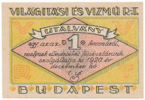 Budapest 1920. "Világítási és Vízmű R.T." 1K T:UNC,AU
Adamo BUC-298.3
