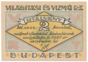 Budapest 1920. "Világítási és Vízmű R.T." 2K T:UNC,AU
Adamo BUC-298.4