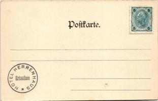 Erlaufsee, Erlafsee; Hotel Herrenhaus, rowing boats. Joh. Czerny Hotelbesitzer. Art Nouveau, floral ...