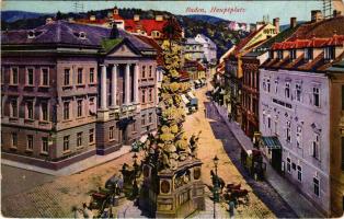Baden bei Wien, Hauptplatz / main square, Hotel Stadt Wien, Holy Trinity statue. Gesellschaft für Gr...