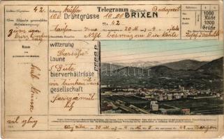 1907 Bressanone, Brixen (Südtirol); Telegramm - Drahtgrüsse. 1000 Küsse 1000 Grüße / telegram, wire ...