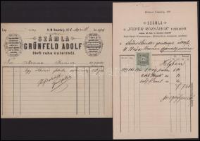 1878-1899 3 db hódmezővásárhelyi számla (a "Fehér Rózsához", Grünfeld Adolf, Felberbauer J...