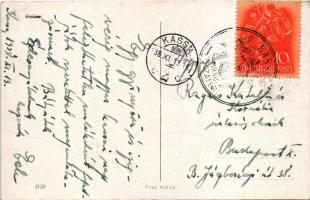 1938 Kassa, Kosice; vasútállomás, Kava Kulik, Magyar Újság, villamos, kerékpár / railway station, tr...