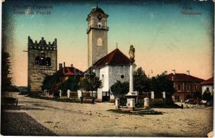 1912 Poprád (Magas-Tátra, Vysoké Tatry); Fő tér, Galló Ede üzlete, templom, harangtorony / main squa...