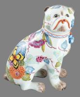 Kínai kézzel festett mops kutya figura, jelzés nélkül, cca 1951, hibátlan, m: 20 cm