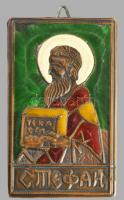 Szent István mártír. Zománcozott réz ikon, zománcsérüléssel, 12x7 cm