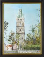 Buzás J vagy I jelzéssel: Nagybányai részlet a Szent István-toronnyal, 2003. Olaj, vászon. Dekoratív...