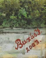Buzás J vagy I jelzéssel: Nagybányai részlet a Szent István-toronnyal, 2003. Olaj, vászon. Dekoratív...