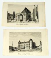 cca 1830-1840 Osztrák kastélyokat, épületeket, tájakat ábrázoló metszetek, 6 db, vegyes állapotban, ...