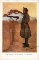 34-es őrszem Muszkaföldön / WWI Austro-Hungarian K.u.K. military art postcard, watchman s: Gimes Laj...