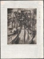 Gross-Bettelheim Jolán (1900-1972): Elevator, 1942 körül. Rézkarc, merített papír, jelzett. Kissé fo...