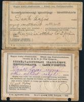 1922 Deák Lajos nyug. vonatkísérő altiszt és feleségének fényképes MÁV igazolványai, 2 db, kissé vis...