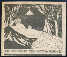 Ehrenhaft Gyuláné, Heller Margit (1887-?): Ex libris dr. Ehrenhaft Gyuláné. Klisé, papír, jelzés nél...