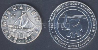 Németország 1975. Bremerhaven-Tengerészeti Múzeum ffém emlékérem T:1 + 1960-82. "Wilhelm Bauer tengeralattjáró" fém emlékérem T:PP
