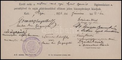 1923 Eger, Werner Adolf (1867-1939) ciszterci szerzetes, zirci apát, gimnáziumi igazgató aláírása a ...