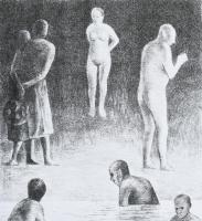 Kőnig Frigyes (1955-): Strand, 2001. Litográfia, papír, jelzett, IX/XIII számozással, 24x22 cm