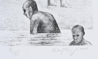 Kőnig Frigyes (1955-): Strand, 2001. Litográfia, papír, jelzett, IX/XIII számozással, 24x22 cm