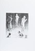 Kőnig Frigyes (1955-): Strand, 2001. Litográfia, papír, jelzett, IX/XIII számozással, 24x22 cm