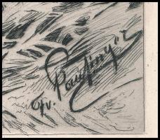 Franz Xaver von Pausinger (1839-1915): Vadászat. Rézkarc, papír, jelzett a karcon, lapszéli foltokka...