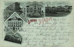1899 Sankt Pölten with military barracks and school litho