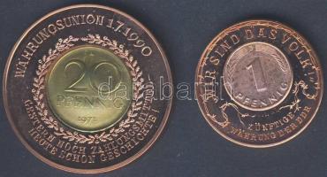 Németország 1990. "Egységes valuta" fém emlékérem közepén 1972. 20Pf T:1/2 + 1990. "Első szabad választások az NDK-ban" fém emlékérem T:1