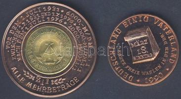 Németország 1990. "Egységes valuta" fém emlékérem közepén 1972. 20Pf T:1/2 + 1990. "E...