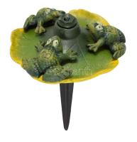 Öntöttvas leszúrható locsoló, locsolócső rászerelhető, plasztikus béka figurákkal, 20x17 cm