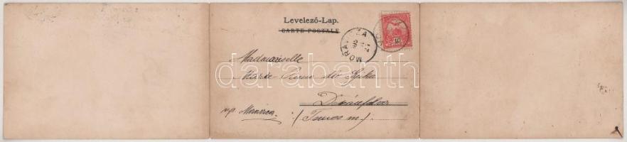 1905 Tátra, Magas Tátra, Vysoké Tatry; Poprád felől tekintve. 3-részes kinyitható panorámalap / view...