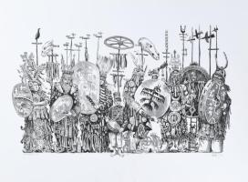 Vén Zoltán (1941-): Dobszerda, 2007. Litográfia, tus, papír, jelzett, művészpéldány EA jelzéssel, 34...
