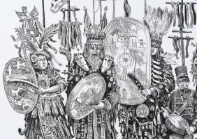 Vén Zoltán (1941-): Dobszerda, 2007. Litográfia, tus, papír, jelzett, művészpéldány EA jelzéssel, 34...