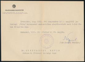 1961 Nezvál Ferenc igazságügy-miniszter által aláírt okirat