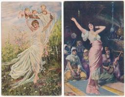 12 db RÉGI hölgy művészlap / 12 pre-1945 lady art postcards