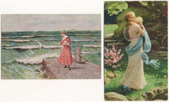 12 db RÉGI hölgy művészlap / 12 pre-1945 lady art postcards