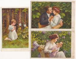 6 db RÉGI motívum képeslap: szerelmes pár (Arno v. Riesen szignóval) / 6 pre-1945 motive postcards: ...