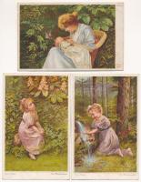 6 db RÉGI motívum képeslap: szerelmes pár (Arno v. Riesen szignóval) / 6 pre-1945 motive postcards: ...