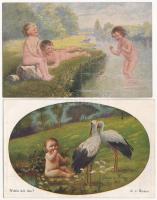9 db RÉGI gyerek művészlap / 9 pre-1945 children art postcards