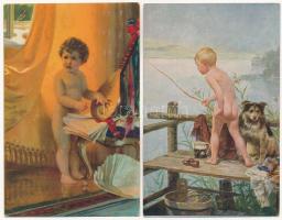 9 db RÉGI gyerek művészlap / 9 pre-1945 children art postcards