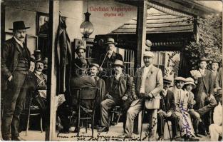 1910 Vágsellye, Schelle, Sala nad Váhom; vendéglő kerthelyisége / restaurant, garden with guests (EK...