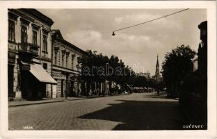 1936 Losonc, Lucenec; utca, gyógyszertár, Eugen Dodok, Robert Neukirch, R. Pécsi üzlete / street vie...