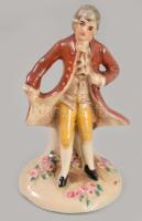 Antik német kis barokk férfi figura, jelzett, m: 6,5 cm