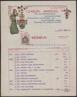 1912 Bp., Czabán András fém- és csillárgyár szecessziós, dekoratív számlája, hajtva, jó állapotban