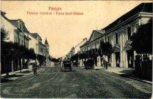 1910 Pöstyén, Piestany; Ferenc József út, lovaskocsik, építkezés. W.L. Bp. 5742. / street view, hors...