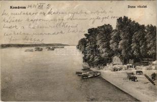 1914 Komárom, Komárno; Duna részlet, hajómalom csoport. L. H. Pannonia / Danube riverside with float...